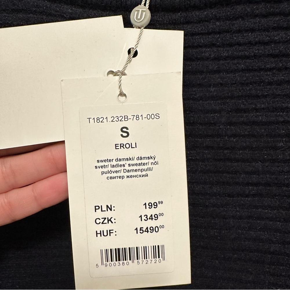 Tatuum Eroli Structured Sweater S Ribbed Asymmetric Hem NWT Navy Blue Dolman - Picture 8 of 11